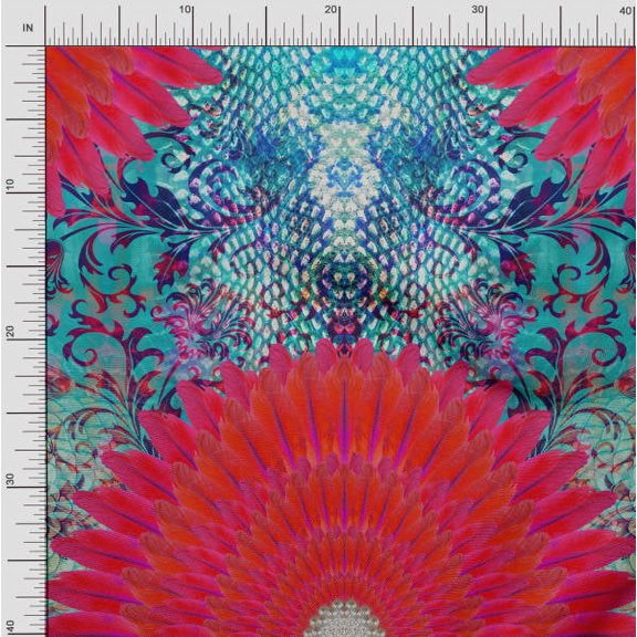 Soimoi Rayon Fabric Floral & Feather Panel Decor Fabric Printed Yard 42 Inch Wide