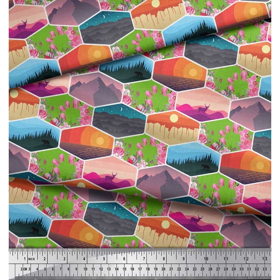 Soimoi Rayon Fabric Floral & Geometric Patchwork Printed Craft Fabric by the Yard 56 Inch Wide