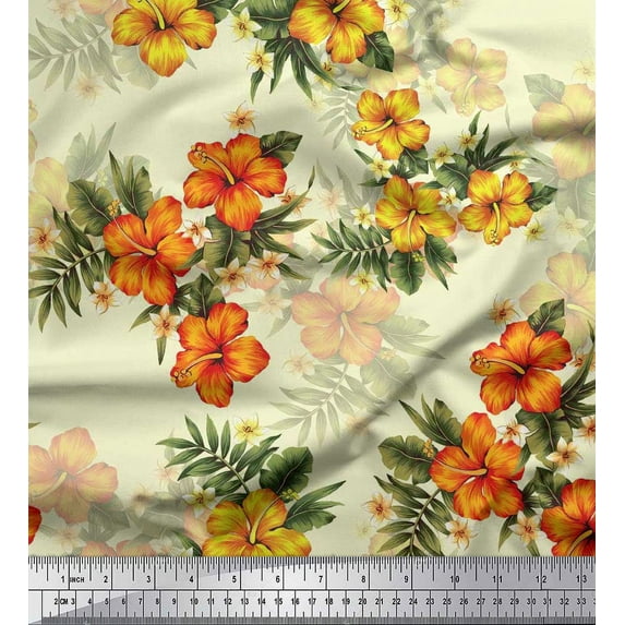 Soimoi Rayon Fabric Floral & Leaves Tropical Fabric Prints by Yard 56 Inch Wide