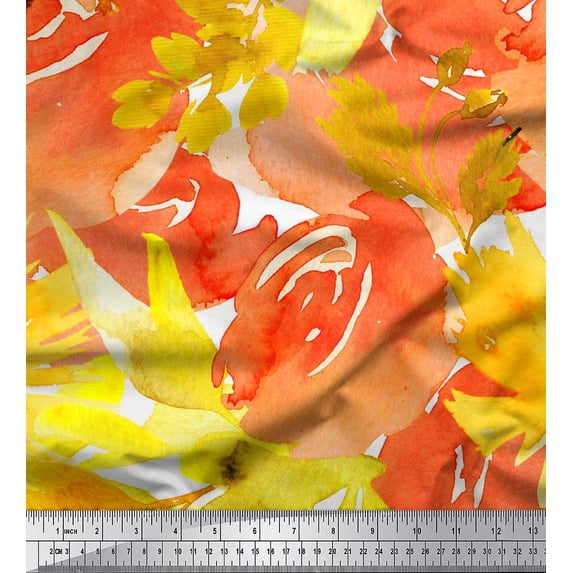 Soimoi Rayon Fabric Flower Watercolor Printed Fabric 1 Yard 42 Inch Wide