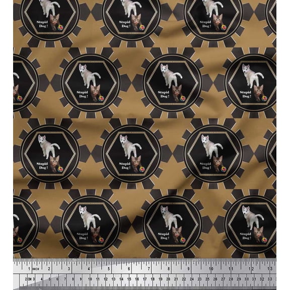 Soimoi Rayon Fabric Hexagon,Dog & Cat Patchwork Print Fabric by Yard 56 Inch Wide