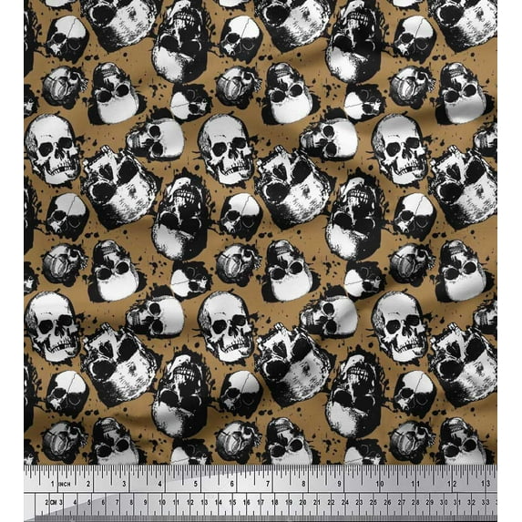 Soimoi Rayon Fabric Horror Skull Halloween Print Sewing Fabric Yard 42 Inch Wide