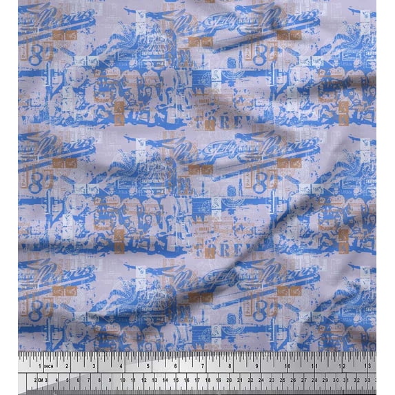 Soimoi Rayon Fabric Human & Stamps Vintage Print Fabric by the Yard 56 Inch Wide