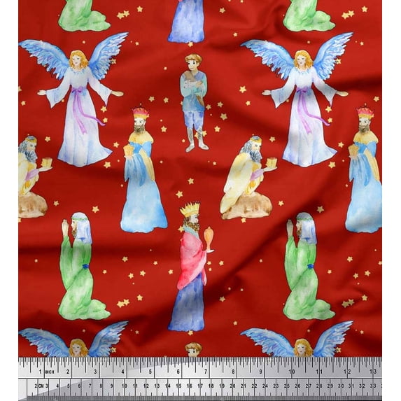 Soimoi Rayon Fabric King & Angel Watercolor Printed Craft Fabric by The Yard 42 Inch Wide