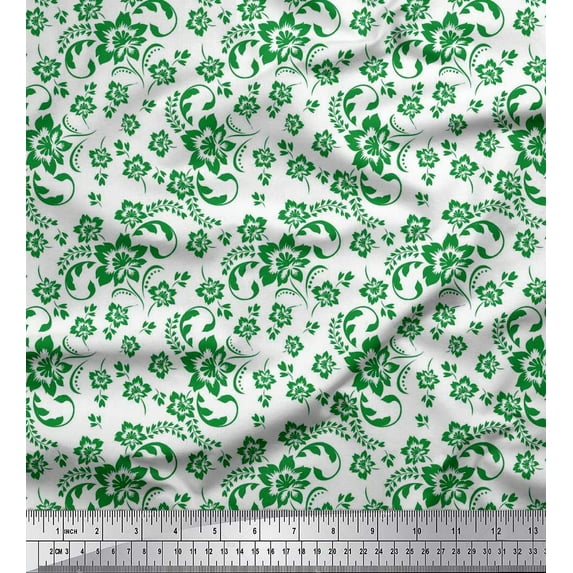 Soimoi Rayon Fabric Leaves & Floral Artistic Decor Fabric Printed Yard 42 Inch Wide