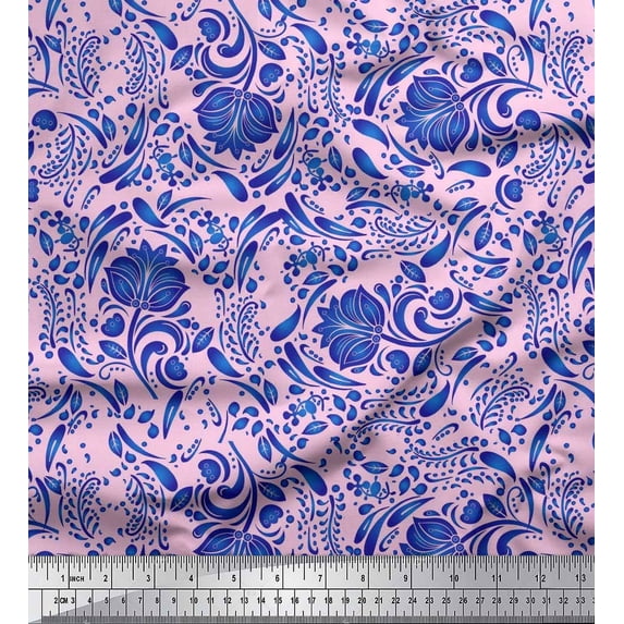 Soimoi Rayon Fabric Leaves & Floral Artistic Print Fabric by The Yard 42 Inch Wide
