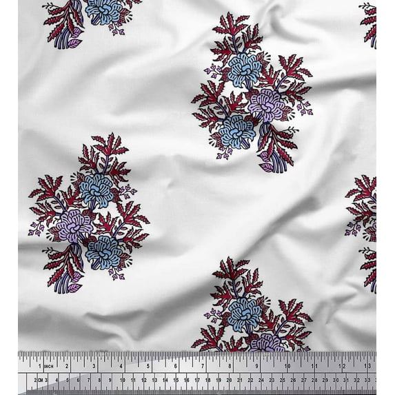 Soimoi Rayon Fabric Leaves & Floral Block Print Fabric by The Yard 42 Inch Wide