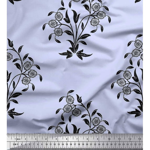 Soimoi Rayon Fabric Leaves & Floral Block Print Fabric by Yard 42 Inch Wide