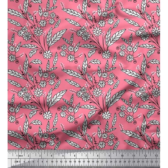 Soimoi Rayon Fabric Leaves & Floral Block Print Fabric by Yard 56 Inch Wide