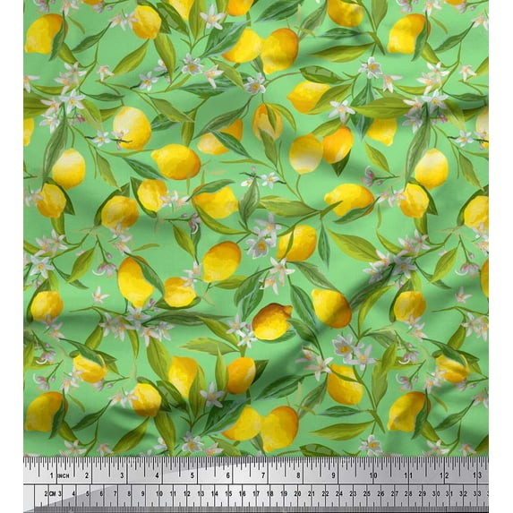 Soimoi Rayon Fabric Leaves,Floral & Lemon Vegetable Print Fabric by The Yard 42 Inch Wide