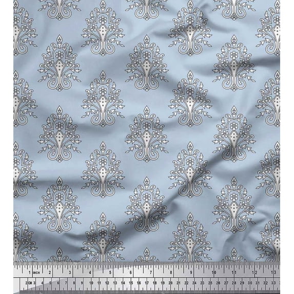Soimoi Rayon Fabric Leaves,Floral & Paisley Block Print Fabric by The Yard 56 Inch Wide