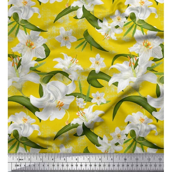 Soimoi Rayon Fabric Leaves & Lily Floral Print Fabric by The Yard 42 Inch Wide