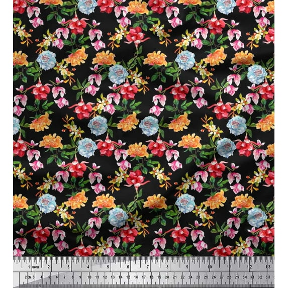 Soimoi Rayon Fabric Leaves,Peony & Magnolia Floral Print Fabric by the Yard 42 Inch Wide