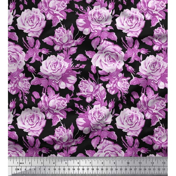 Soimoi Rayon Fabric Leaves & Rose Flower Print Fabric by Yard 56 Inch Wide