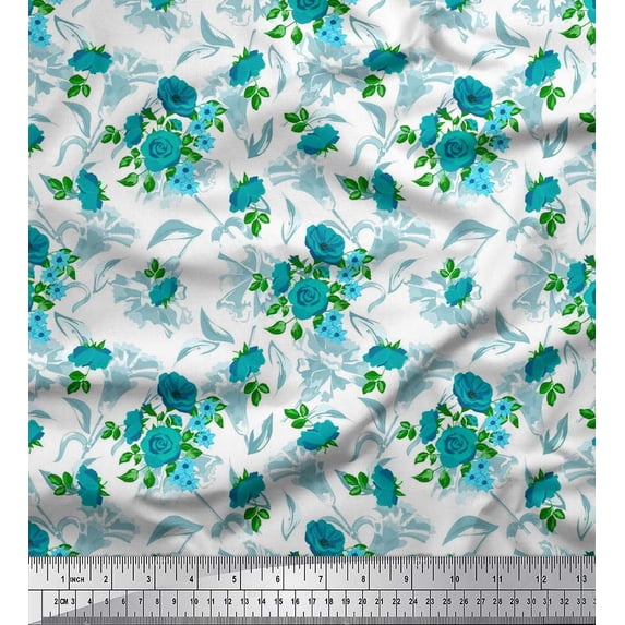 Soimoi Rayon Fabric Leaves & Rose Flower Print Fabric by the Yard 56 Inch Wide