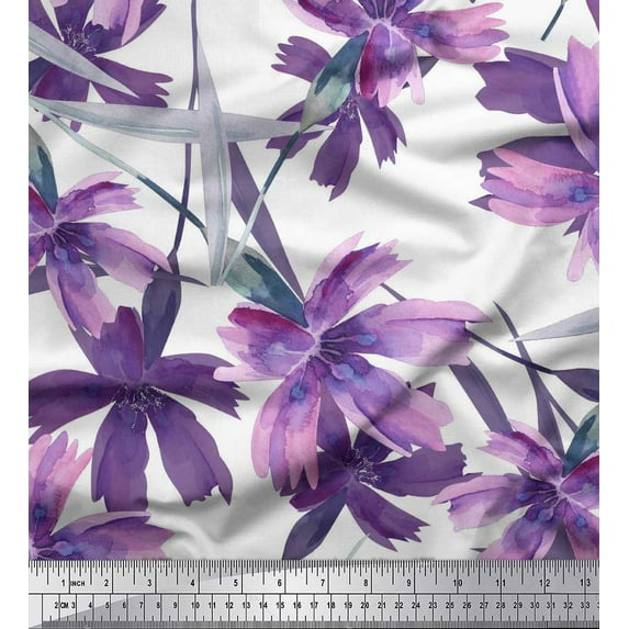 Soimoi Rayon Fabric Leaves & Wild Flower Printed Fabric 1 Yard 56 Inch Wide