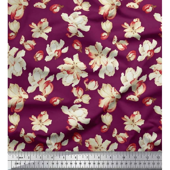 Soimoi Rayon Fabric Magnolia Floral Decor Fabric Printed Yard 56 Inch Wide