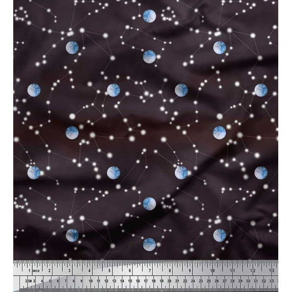 Soimoi Rayon Fabric Moon & Galaxy Print Fabric by the Yard 56 Inch Wide