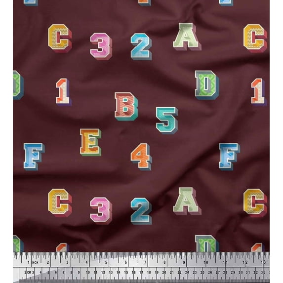 Soimoi Rayon Fabric Numbers & Alphabets Text Fabric Prints by Yard 42 Inch Wide