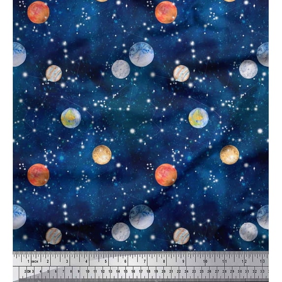 Soimoi Rayon Fabric Planet Galaxy Decor Fabric Printed Yard 42 Inch Wide