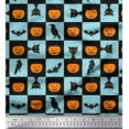 thumbnail image 1 of Soimoi Rayon Fabric Pumpkin,Cat & Bat Halloween Printed Fabric 1 Yard 42 Inch Wide, 1 of 1