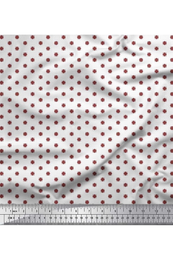 Rayon Fabric Red Small Motif Shirting Printed Fabric 1 Yard 42 Inch Wide