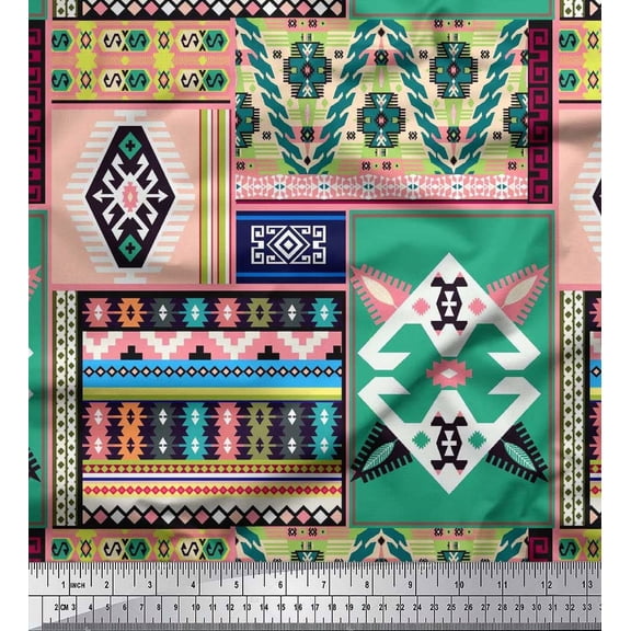 Soimoi Rayon Fabric Southwestern Patchwork Print Fabric by the Yard 56 Inch Wide