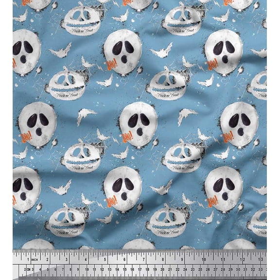 Soimoi Rayon Fabric Spider Web,Bat & Ghost Halloween Print Sewing Fabric Yard 56 Inch Wide