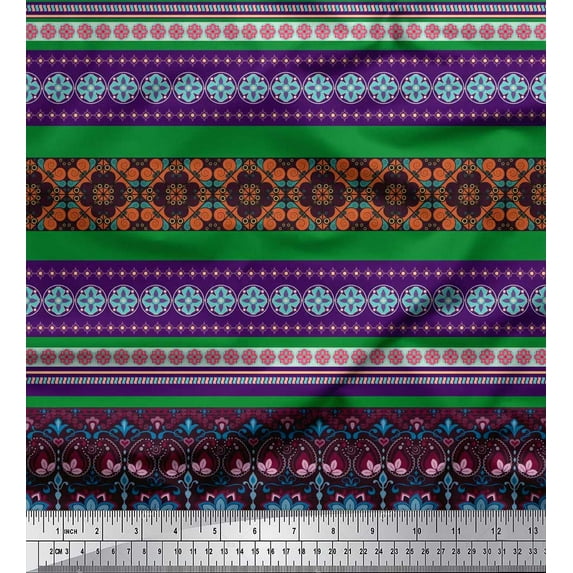 Soimoi Rayon Fabric Stripe & Paisley Decorative Fabric Prints by Yard 56 Inch Wide