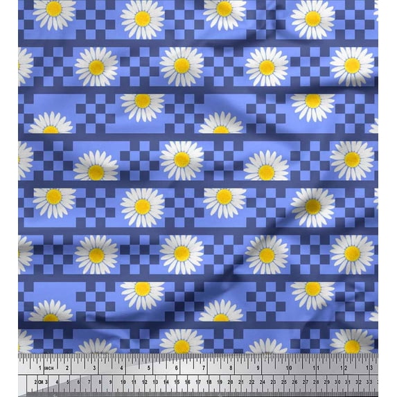Soimoi Rayon Fabric Stripe,Square & Daisy Floral Fabric Prints By Yard 56 Inch Wide