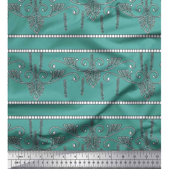 Soimoi Rayon Fabric Swirl & Floral Block Decor Fabric Printed Yard 56 Inch Wide