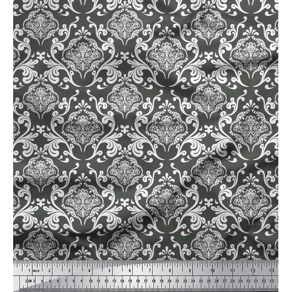Soimoi Rayon Fabric Swirls & Floral Artistic Print Sewing Fabric Yard 56 Inch Wide