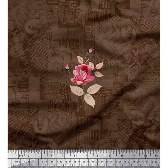 Soimoi Rayon Fabric Texture,Leaves & Rose Flower Printed Craft Fabric by the Yard 56 Inch Wide