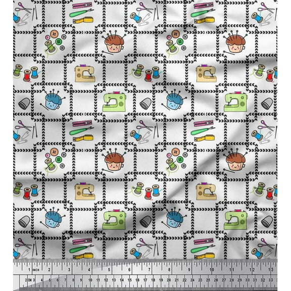 Soimoi Rayon Fabric Thread Reel,Pin & Machine Sewing Print Fabric by The Yard 42 Inch Wide