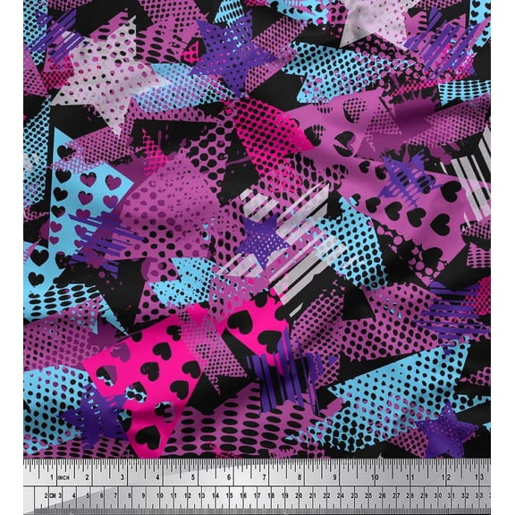 Soimoi Rayon Fabric Triangle,Star & Brush Stroke Abstract Print Sewing Fabric Yard 42 Inch Wide