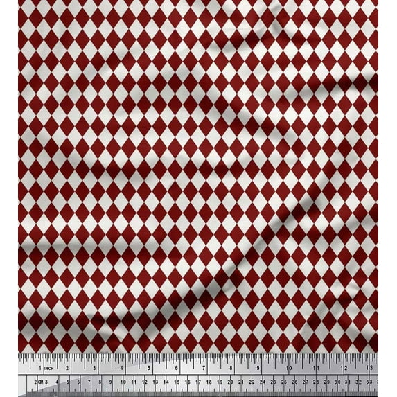 Soimoi Red Cotton Cambric Fabric Diamond Geometric Print Fabric by Yard 42 Inch Wide