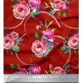 thumbnail image 1 of Soimoi Red Cotton Cambric Fabric Leaves & Ranunculus Floral Print Fabric by Yard 56 Inch Wide, 1 of 3