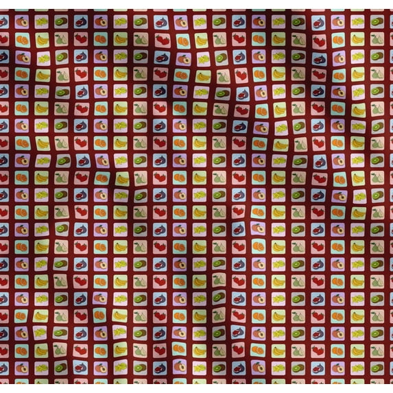 Soimoi Red Cotton Cambric Fabric Mix Fruits Print Fabric by the Yard 56 Inch Wide
