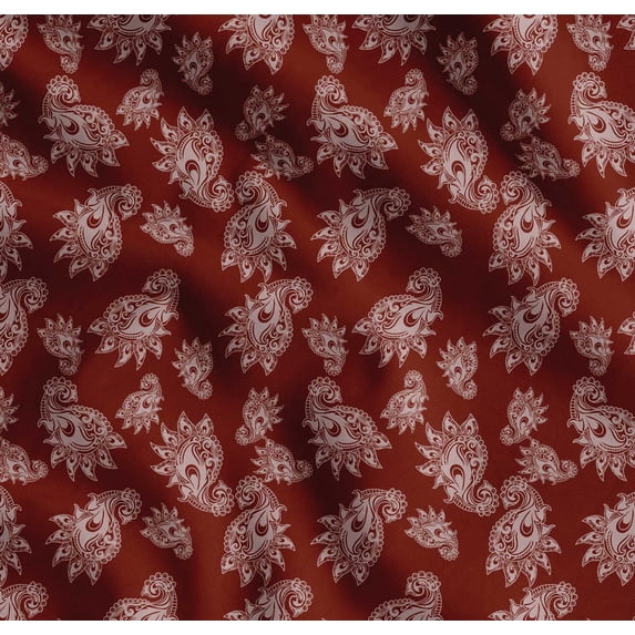 Soimoi Red Cotton Cambric Fabric Paisleys Paisley Printed Fabric 1 Yard 56 Inch Wide