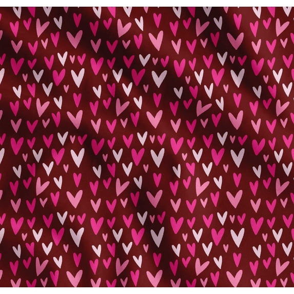 Soimoi Red Cotton Cambric Fabric Pink Heart Print Sewing Fabric Yard 42 Inch Wide