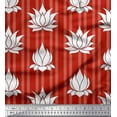 thumbnail image 1 of Soimoi Red Cotton Cambric Fabric Stripe & Artistic Lotus Floral Printed Fabric 1 Yard 42 Inch Wide, 1 of 1