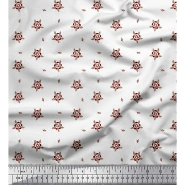 Soimoi Red Cotton Duck Fabric Artistic Floral Print Fabric by Yard 42 Inch Wide
