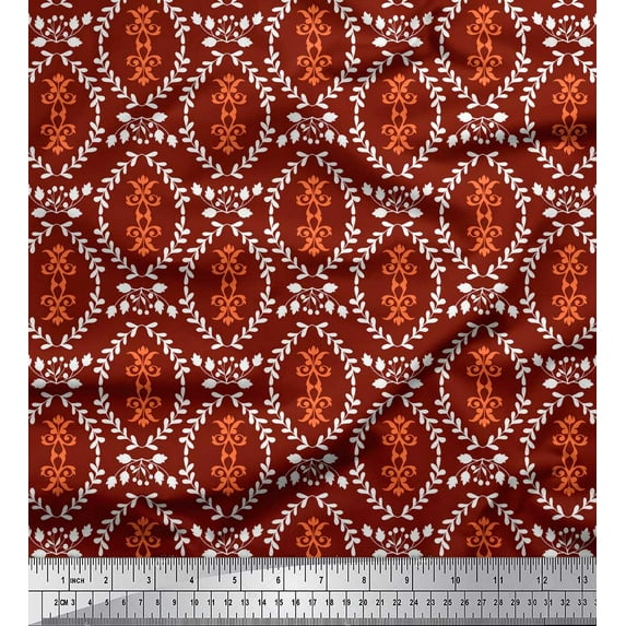 Soimoi Red Cotton Duck Fabric Filigree Damask Fabric Prints By Yard 42 Inch Wide