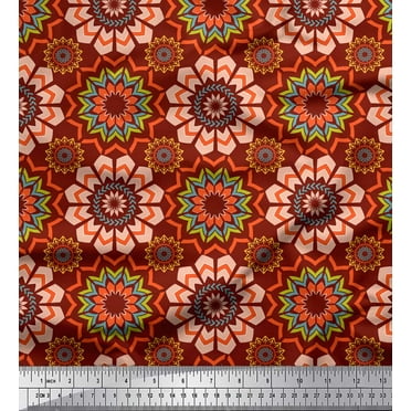 Soimoi Red Cotton Duck Fabric Multicolor Mandala Print Fabric by the Yard 42 Inch Wide