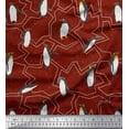 thumbnail image 1 of Soimoi Red Cotton Duck Fabric Penguin Ocean Print Fabric by the Yard 56 Inch Wide, 1 of 3