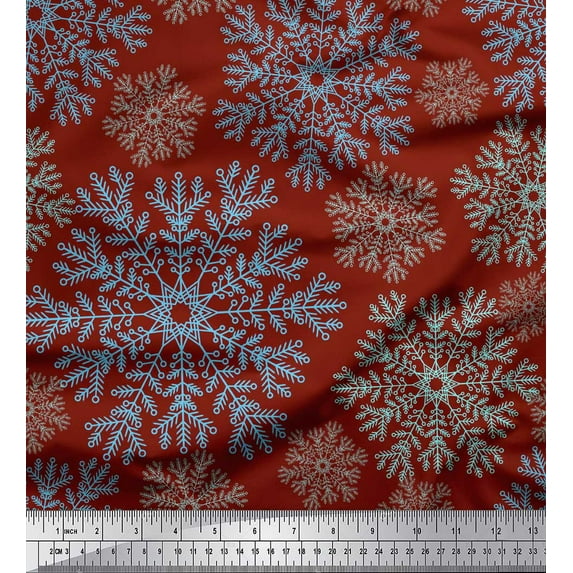 Soimoi Red Cotton Duck Fabric Snow Flakes Floral Fabric Prints By Yard 42 Inch Wide