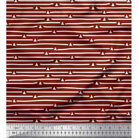 Soimoi Red Cotton Duck Fabric Triangle & Line Geometric Decor Fabric Printed Yard 42 Inch Wide