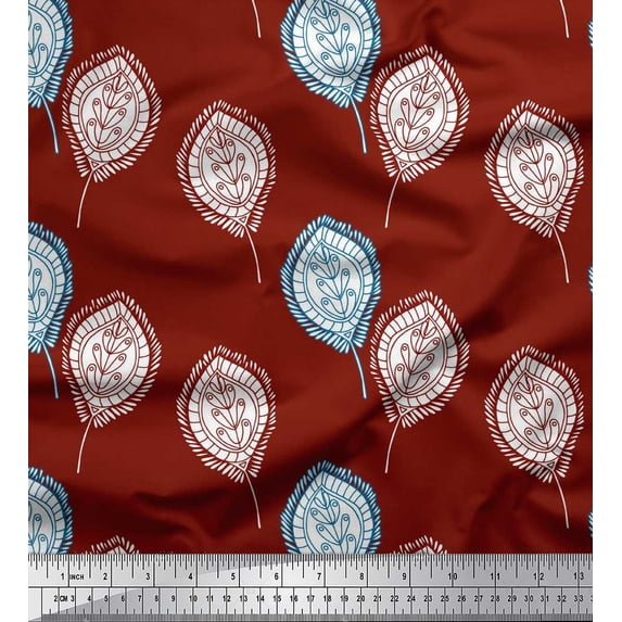 Soimoi Red Cotton Jersey Fabric Artistic Leaves Fabric Prints By Yard 58 Inch Wide
