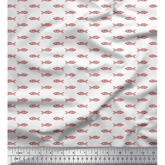 Soimoi Red Cotton Jersey Fabric Fish Ocean Printed Craft Fabric by the Yard 58 Inch Wide