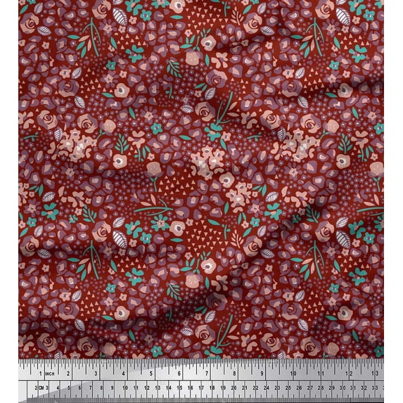 Soimoi Red Cotton Jersey Fabric Floral & Leopard Animal Skin Print Fabric by Yard 58 Inch Wide